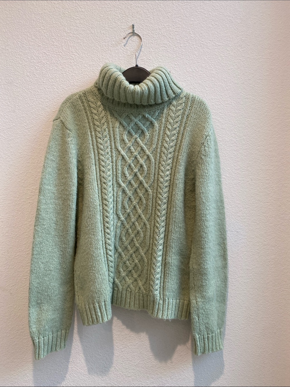 New York & Company Mint Green Cable Turtleneck Sweater